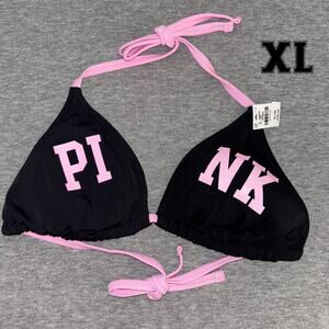 Victoria’s Secret PINK Limited Edition Black & Pink Logo String Bikini Top - XL
